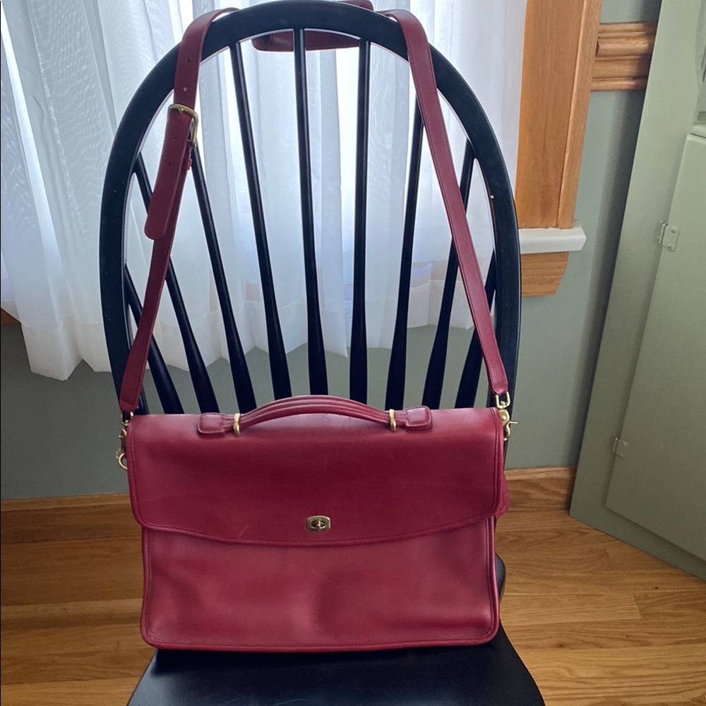 Coach Red Leather Laptop Bag with Flap Closure